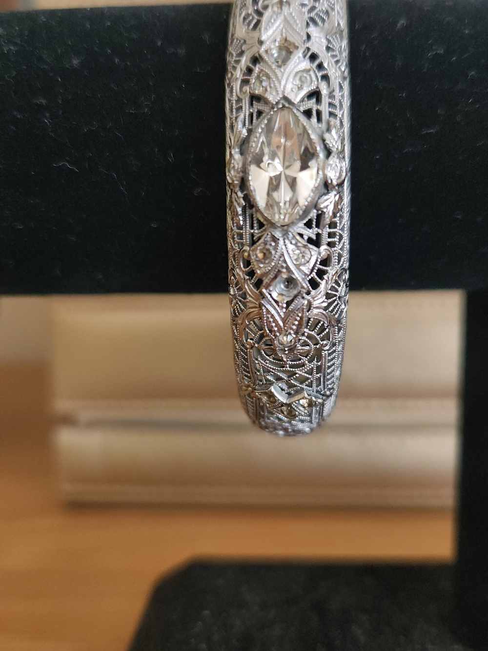Vintage Rhodium Art Deco Bracelet With Center Stone Detail
